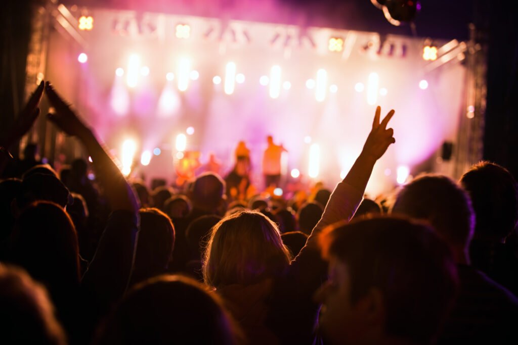 Multitud de personas divirtiéndose en un concierto de música.
