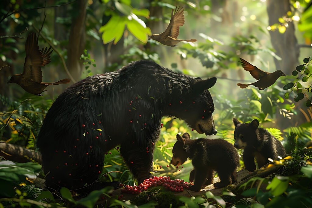 foto realista de una familia de osos en el bosque