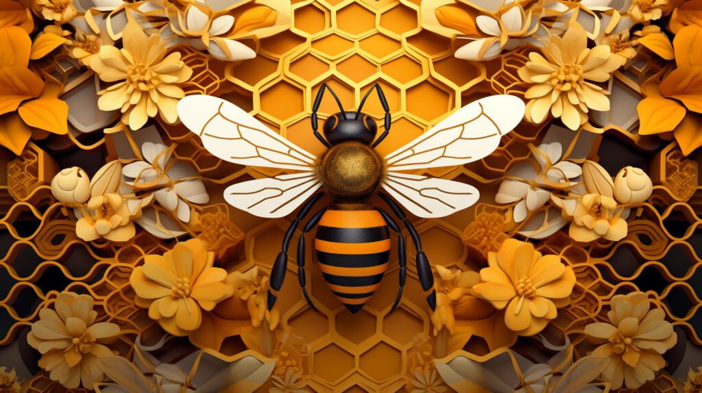 portada 3d de una abeja sobre un panal