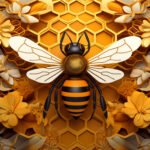 portada 3d de una abeja sobre un panal